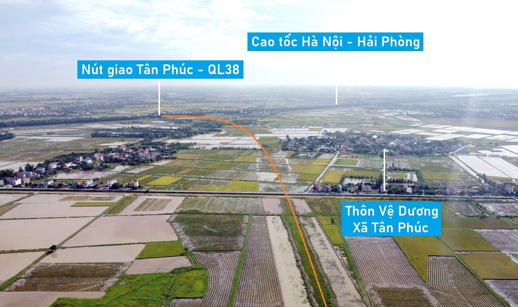 Toàn cảnh đường Tân Phúc - Võng Phan đang xây dựng qua huyện Ân Thi ...